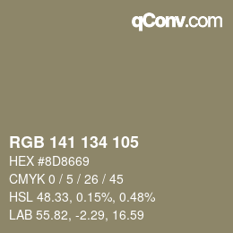 Color code: RGB 141 134 105 | qconv.com