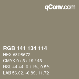 Color code: RGB 141 134 114 | qconv.com