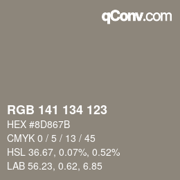 カラーコード: RGB 141 134 123 | qconv.com