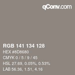Color code: RGB 141 134 128 | qconv.com