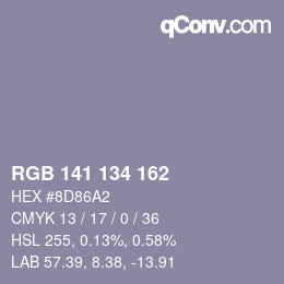 Color code: RGB 141 134 162 | qconv.com