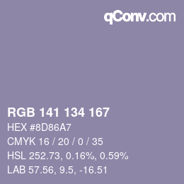 Color code: RGB 141 134 167 | qconv.com