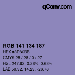 Color code: RGB 141 134 187 | qconv.com