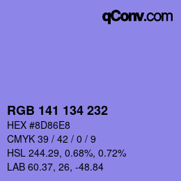 Color code: RGB 141 134 232 | qconv.com