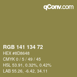 Color code: RGB 141 134 72 | qconv.com