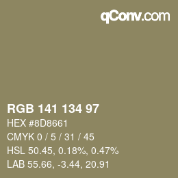 Color code: RGB 141 134 97 | qconv.com