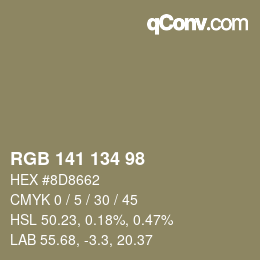 Color code: RGB 141 134 98 | qconv.com