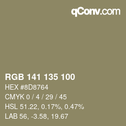Color code: RGB 141 135 100 | qconv.com