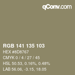 Color code: RGB 141 135 103 | qconv.com