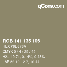 Color code: RGB 141 135 106 | qconv.com