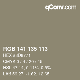 Color code: RGB 141 135 113 | qconv.com