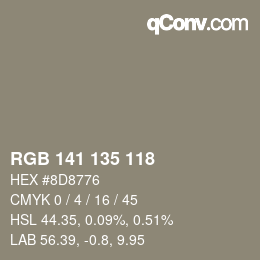 Color code: RGB 141 135 118 | qconv.com