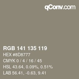 Color code: RGB 141 135 119 | qconv.com
