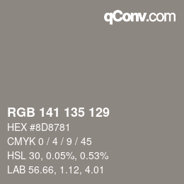 Color code: RGB 141 135 129 | qconv.com