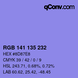 Color code: RGB 141 135 232 | qconv.com