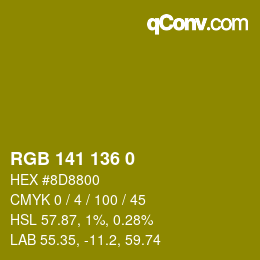Farbcode: RGB 141 136 0 | qconv.com