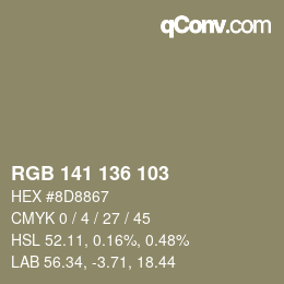 Farbcode: RGB 141 136 103 | qconv.com