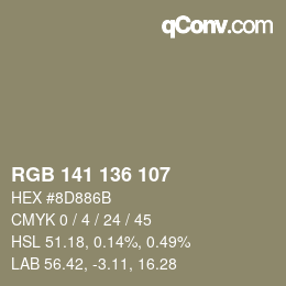 Color code: RGB 141 136 107 | qconv.com