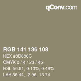 Color code: RGB 141 136 108 | qconv.com