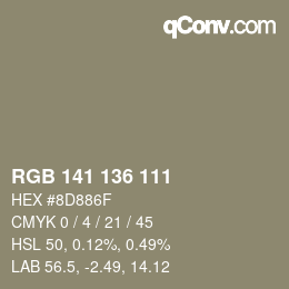 Color code: RGB 141 136 111 | qconv.com