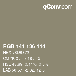 Color code: RGB 141 136 114 | qconv.com
