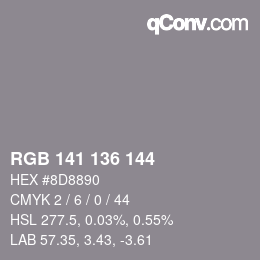 Color code: RGB 141 136 144 | qconv.com