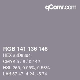 Color code: RGB 141 136 148 | qconv.com