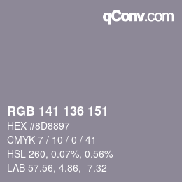 Color code: RGB 141 136 151 | qconv.com
