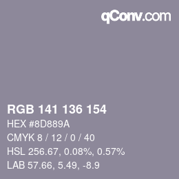 Color code: RGB 141 136 154 | qconv.com