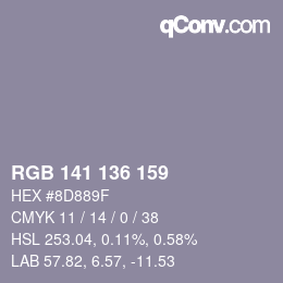 Color code: RGB 141 136 159 | qconv.com