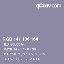 Color code: RGB 141 136 164 | qconv.com