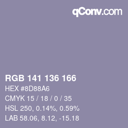 Color code: RGB 141 136 166 | qconv.com