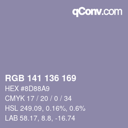 Color code: RGB 141 136 169 | qconv.com