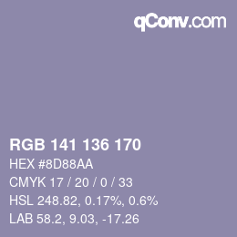 Color code: RGB 141 136 170 | qconv.com