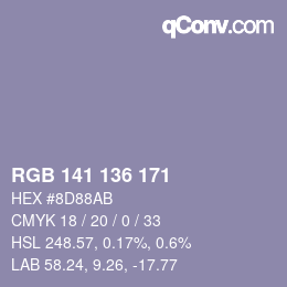 Color code: RGB 141 136 171 | qconv.com