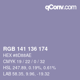 Color code: RGB 141 136 174 | qconv.com