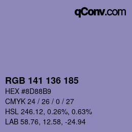 Color code: RGB 141 136 185 | qconv.com