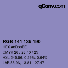 Color code: RGB 141 136 190 | qconv.com