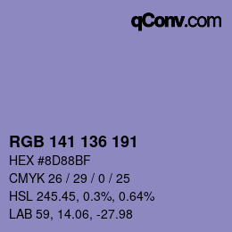 Color code: RGB 141 136 191 | qconv.com