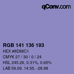 Color code: RGB 141 136 193 | qconv.com