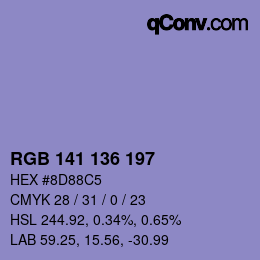 Color code: RGB 141 136 197 | qconv.com