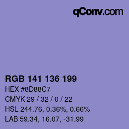 Color code: RGB 141 136 199 | qconv.com