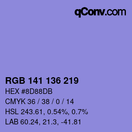 Color code: RGB 141 136 219 | qconv.com