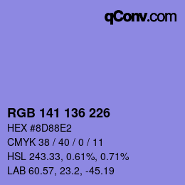 Color code: RGB 141 136 226 | qconv.com