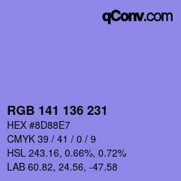 カラーコード: RGB 141 136 231 | qconv.com
