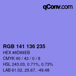 Color code: RGB 141 136 235 | qconv.com