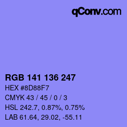 Color code: RGB 141 136 247 | qconv.com