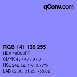 Farbcode: RGB 141 136 255 | qconv.com