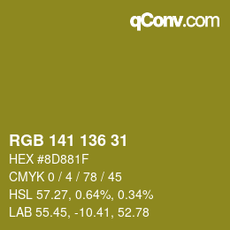 Color code: RGB 141 136 31 | qconv.com