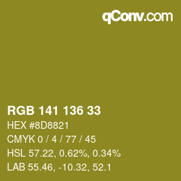 Color code: RGB 141 136 33 | qconv.com